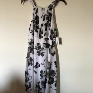 R&K Black & White Floral Sleeveless Halter Boho Maxi Dress Sz 18